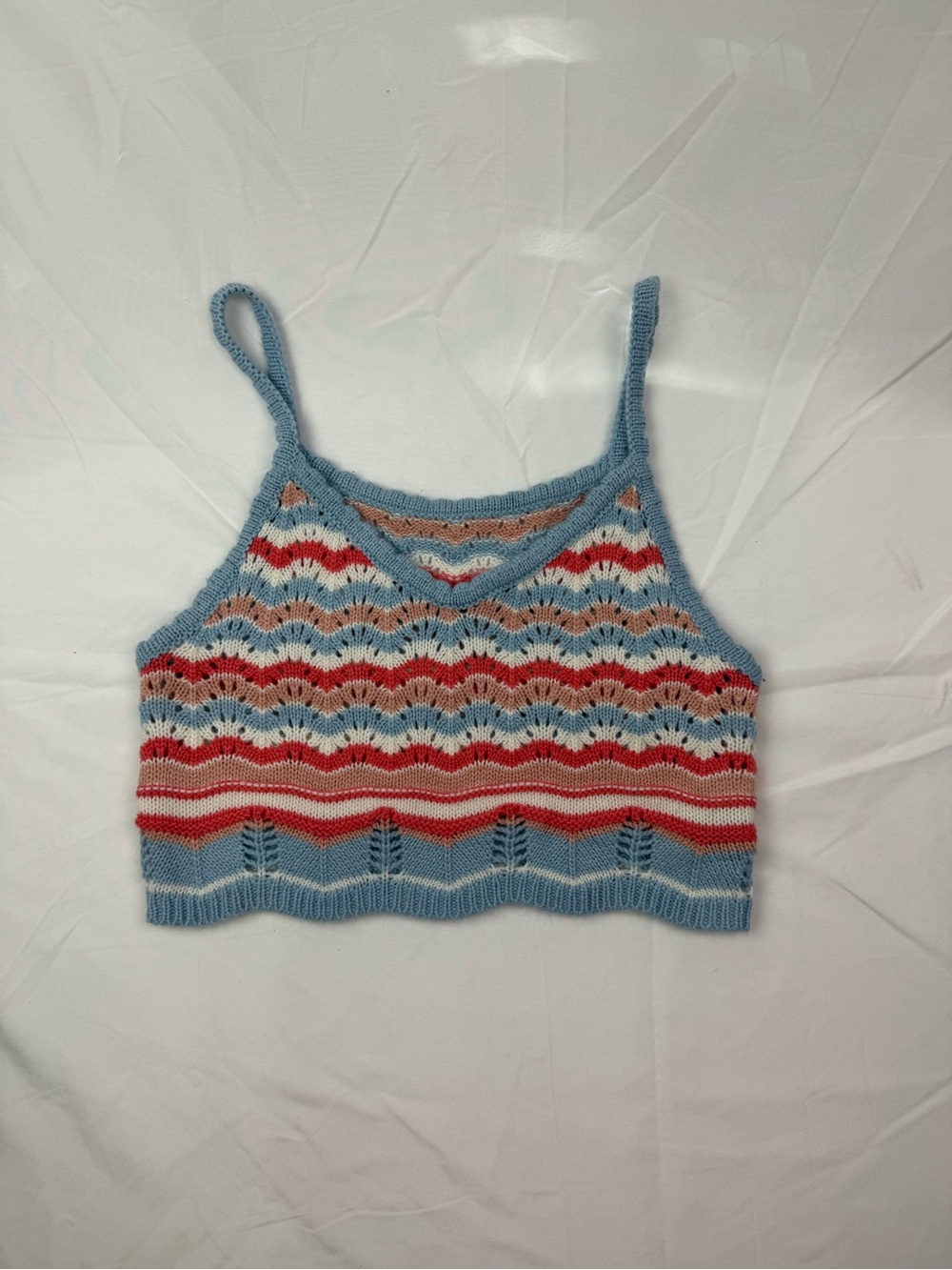 SHEIN Blue Red Cream Striped Knit Crop Cami